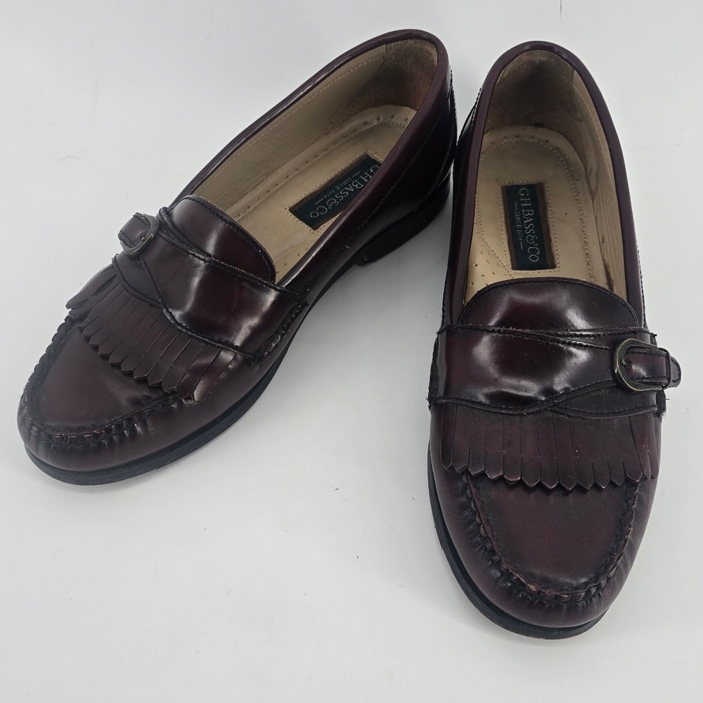 GH Bass Lance Vintage Burgundy Leather Kittie Buckle Loafer Men's Size 9.5M